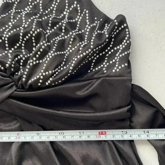 Vintage La Scala Halter Black Studded Prom Dance Liquid Knit Dress whimsigoth L - Picture 11 of 14